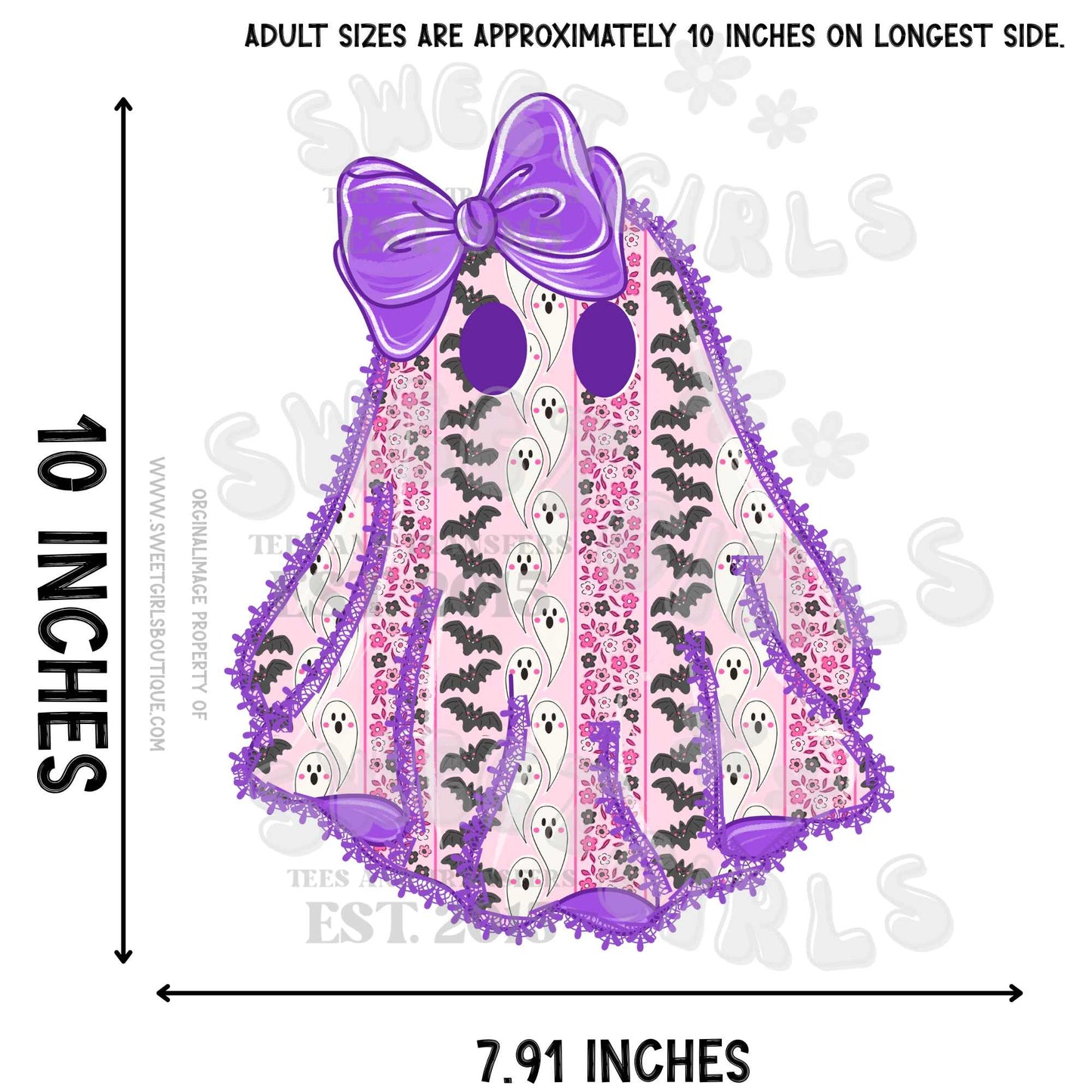 Pink Ghost with Bow DTF Heat Transfer – Coquette Spooky Cute Halloween Print | Iron-On for Fall Tees & DIY Apparel