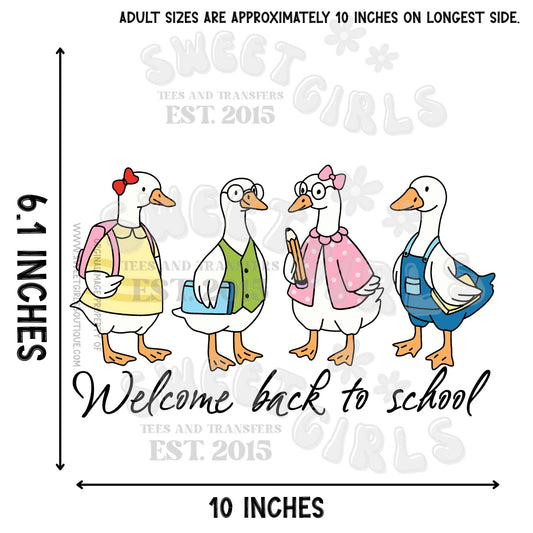 Welcome Back to School Goose DTF Heat Transfer – Funny Teacher Farm Animal Graphic | Iron-On for Classroom Shirts & Gifts