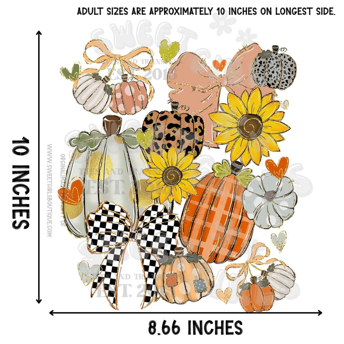 Fall Pumpkins & Sunflowers DTF Heat Transfer – Harvest Bow Patchwork Graphic | Iron-On for Autumn Shirts & Thanksgiving Looks