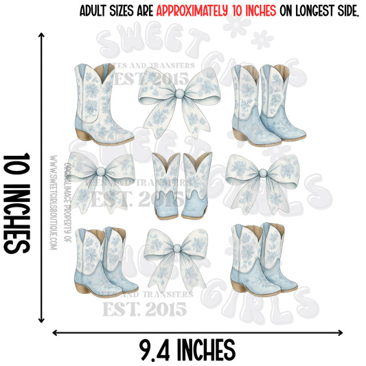 Western Boots and Bows DTF Transfer – Blue Cowgirl Boot