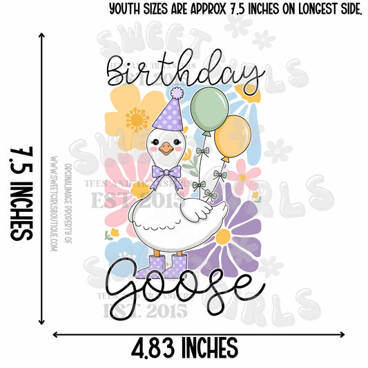 Birthday Goose DTF Transfer – Pastel Balloons & Party Hat – Cute Birthday Shirt Design