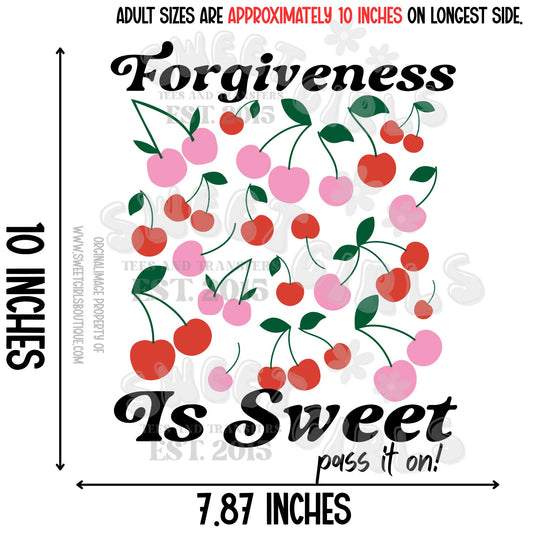 Forgiveness is Sweet DTF Transfer – Cherry Print Pastel Christian Shirt – Pass It On Kindness Design