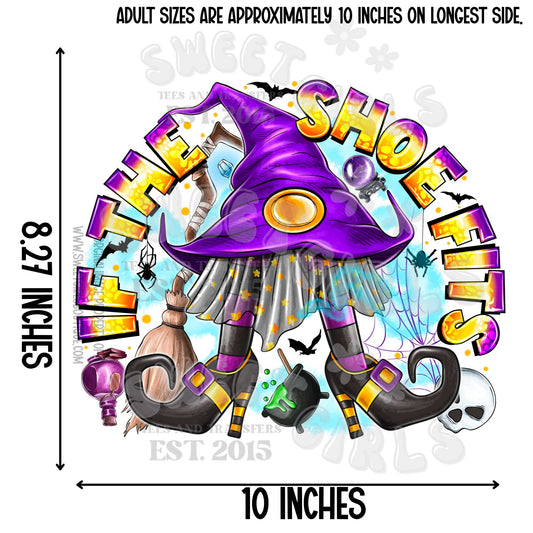 If The Shoe Fits Witch Halloween DTF Transfer – Purple Hat Broom Spooky Heat Press Iron-On | DTF Heat Transfer Iron-On for Fall Shirts, Tees & Crafts