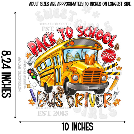 Back to School Bus Driver DTF Transfer – Cute Yellow Bus Autumn Heat Press Iron-On Design | DTF Heat Transfer Iron-On for Fall Shirts, Tees & Crafts