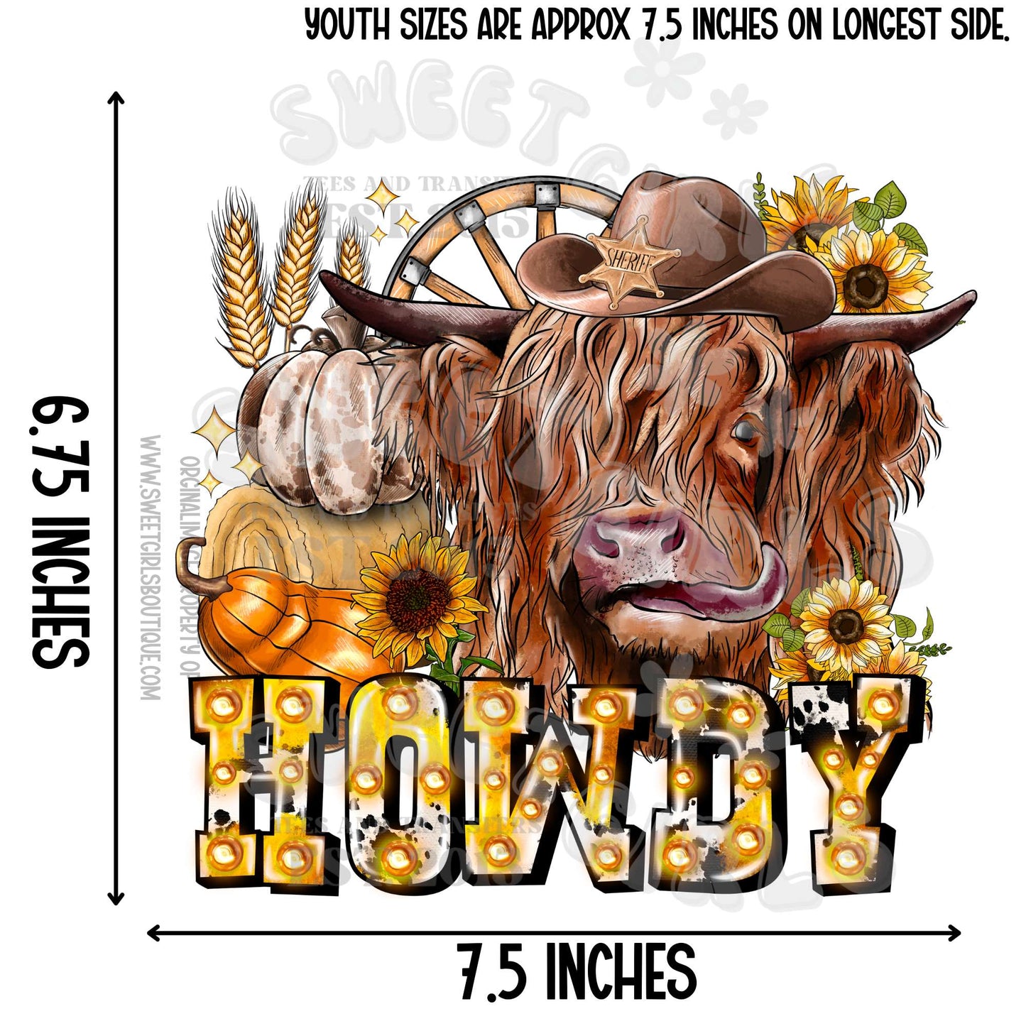 Howdy Fall Highland Cow DTF Transfer – Western Pumpkin Farm Tee Heat Press Iron-On | DTF Heat Transfer Iron-On for Fall Shirts, Tees & Crafts