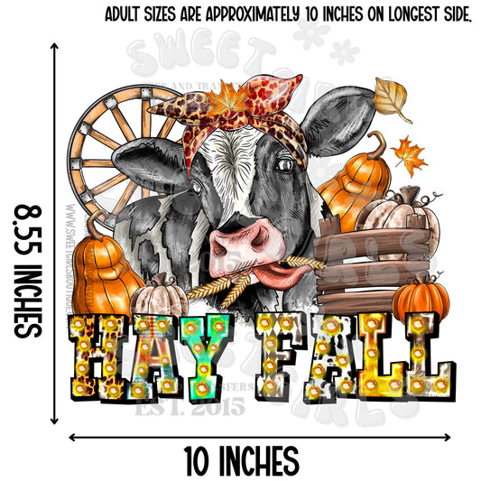 Hay Fall Cow Pumpkin Wagon DTF Transfer for Tees – Fall Western Farm Cowgirl Heat Transfer Design | DTF Heat Transfer Iron-On for Fall Shirts, Tees & Crafts