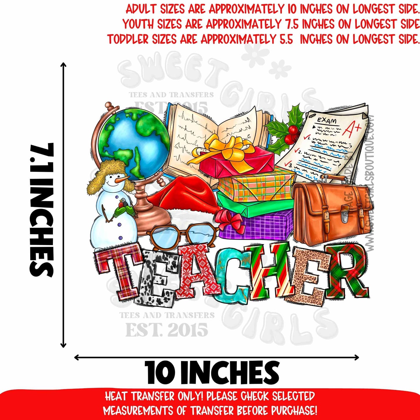Christmas Teacher Gifts Holiday Classroom Heat Transfer | Teacher Xmas Print | DTF Ready To Press | Not a Shirt | Teacher Christmas Design