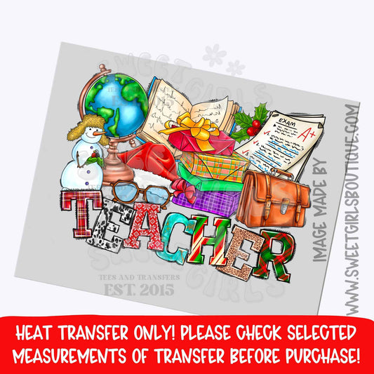 Christmas Teacher Gifts Holiday Classroom Heat Transfer | Teacher Xmas Print | DTF Ready To Press | Not a Shirt | Teacher Christmas Design