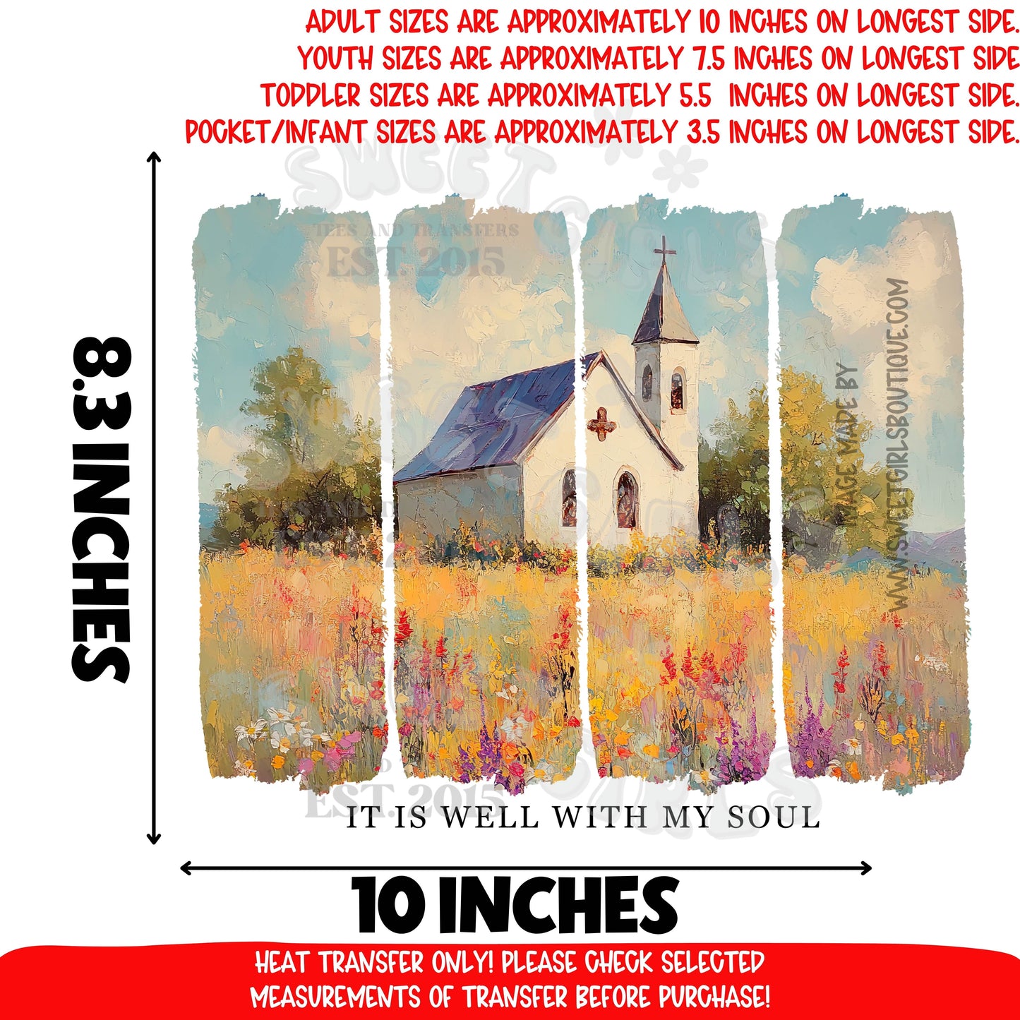 It Is Well With My Soul Church Floral Meadow DTF Heat Transfer | Christian Faith Printable Iron On | Vintage Rustic Country Farmhouse Cross Shirt Design