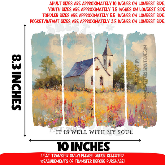 It Is Well With My Soul Church Floral Meadow DTF Heat Transfer | Christian Faith Printable Iron On | Vintage Rustic Country Farmhouse Cross Shirt Design