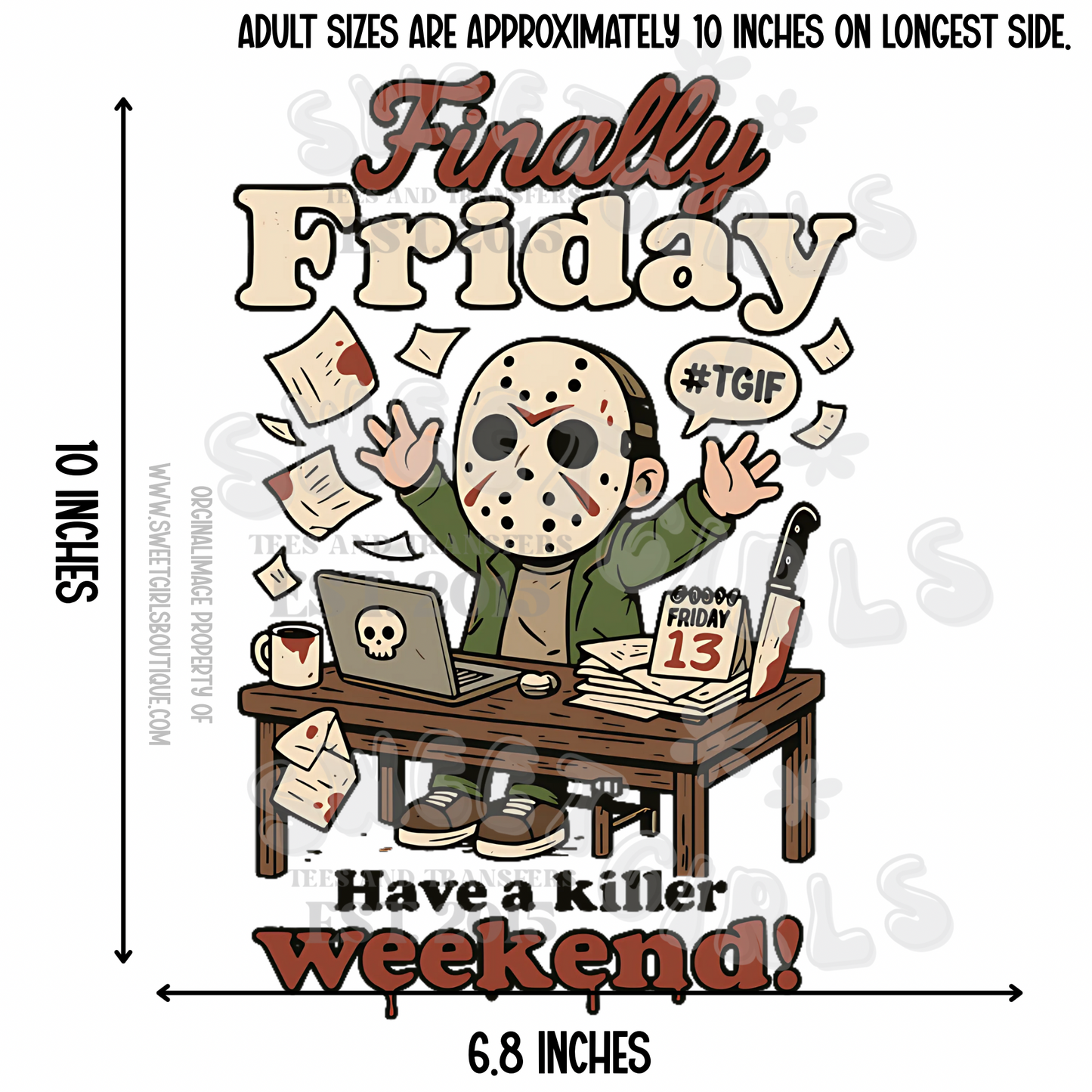 Finally Friday Horror Office Heat Transfer – Funny Weekend DTF Shirt Design