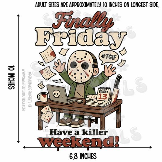Finally Friday Horror Office Heat Transfer – Funny Weekend DTF Shirt Design
