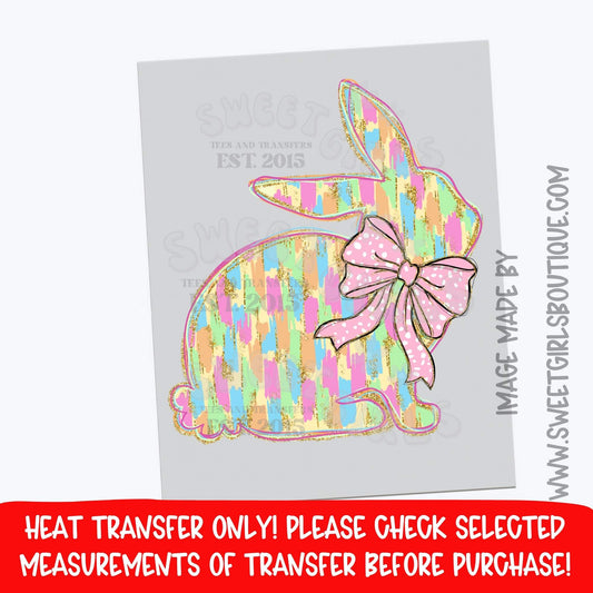 Pastel Bunny Bow DTF Heat Transfer | Brush Stroke Easter Rabbit | Spring Bunny Print | Trendy Easter Graphic | Not a Shirt