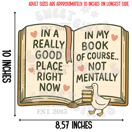 Not Mentally Duck Book DTF Transfer – Funny Sarcastic Reading Shirt – Mentally Checked Out Humor Design