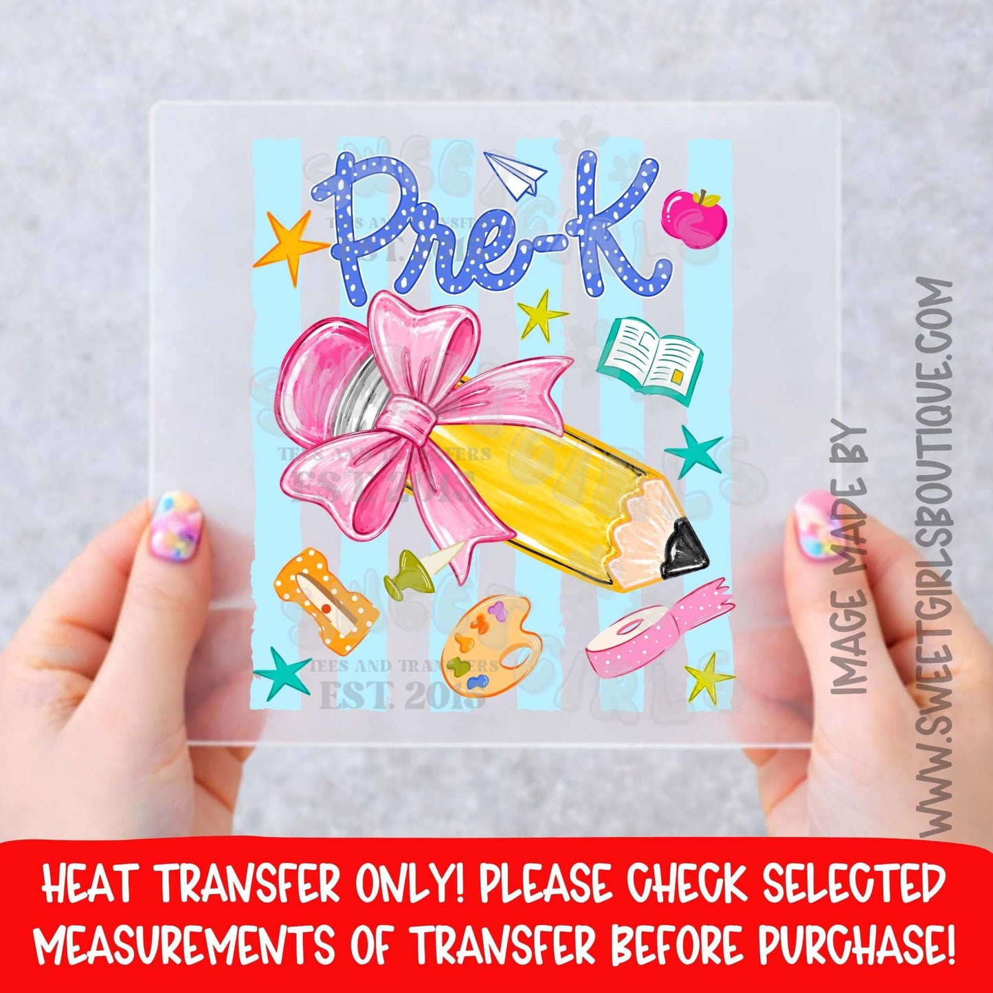 Pre-K Through Fourth Grade Pencil Bow Heat Transfer  Back to School DTF Heat Transfer – PreK to 4th Grade Kids Shirt Design – Fun Elementary