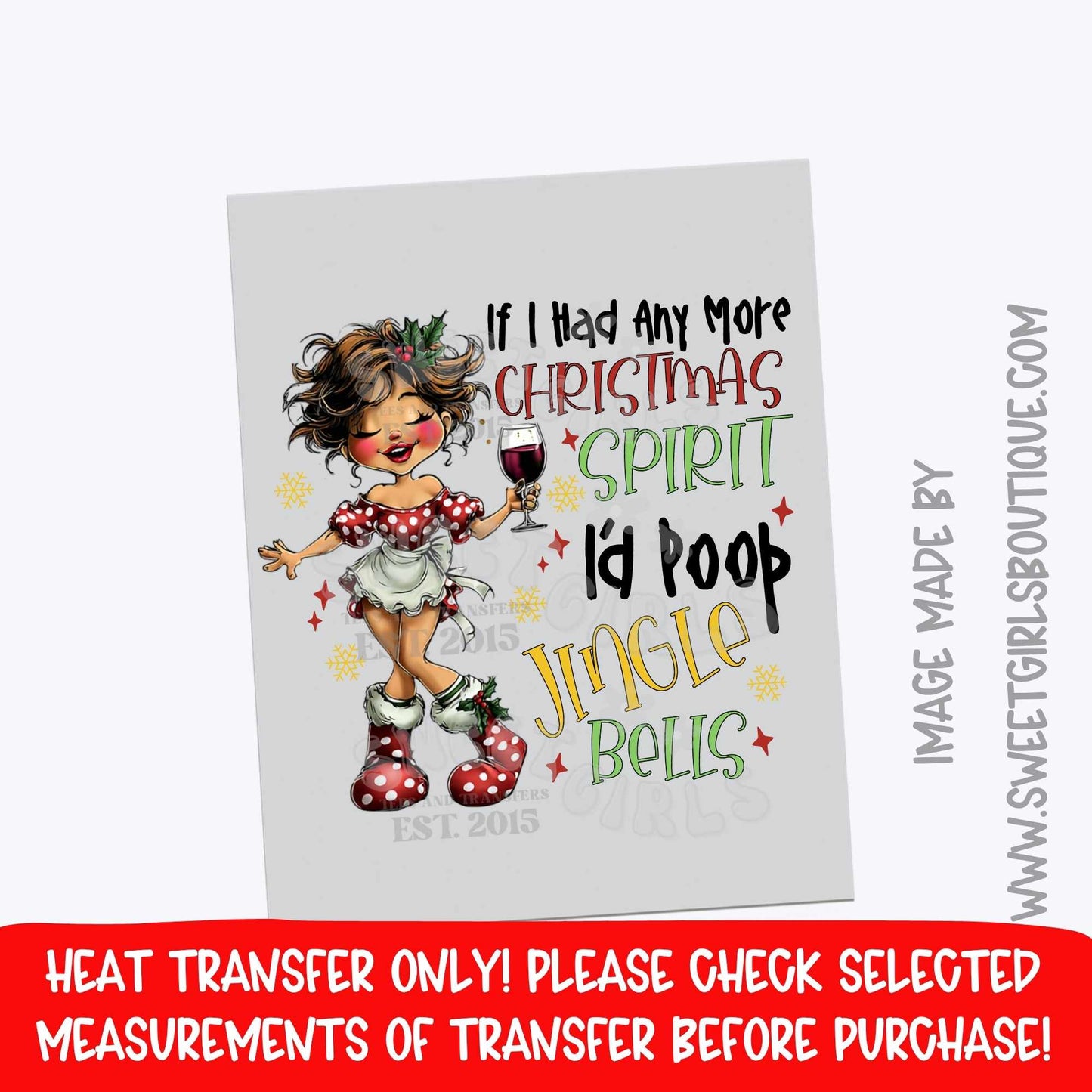 Christmas Spirit Loading Heat Transfer | Funny Wine Girl Christmas DTF | Retro Holiday Iron On | Ready To Press Cold Peel Transfer