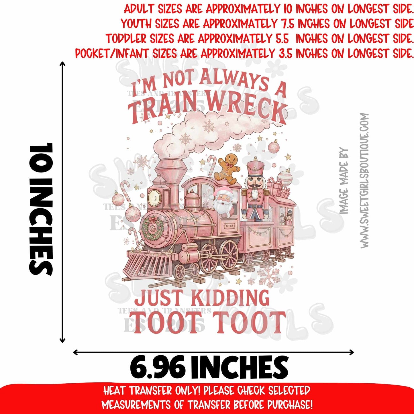 Christmas Train Wreck Heat Transfer | Funny Holiday DTF | Santa Wine Girl Ready To Press Iron On | Retro Christmas Humor Transfer | Cold Peel