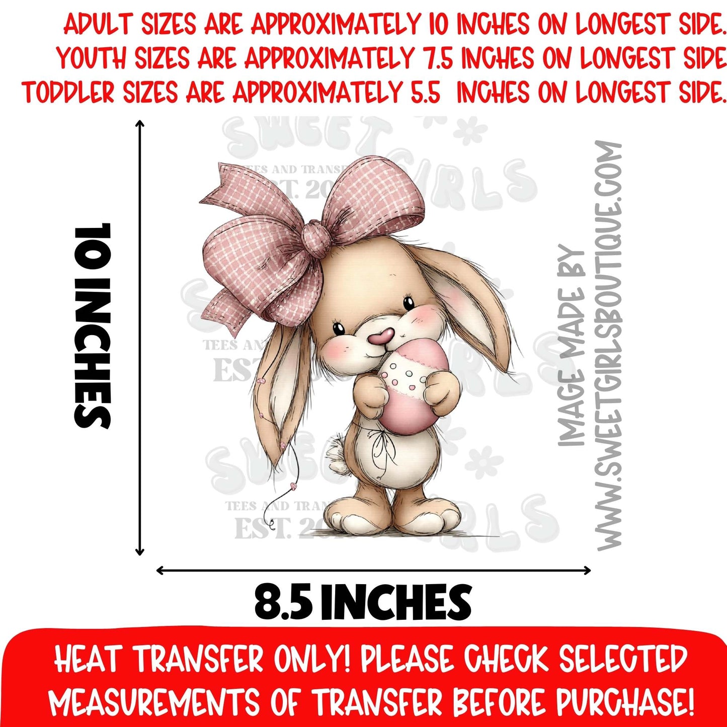 EASTER BUNNY GIRL PINK BOW EGG HEAT TRANSFER NOT A SHIRT DTF PRINT