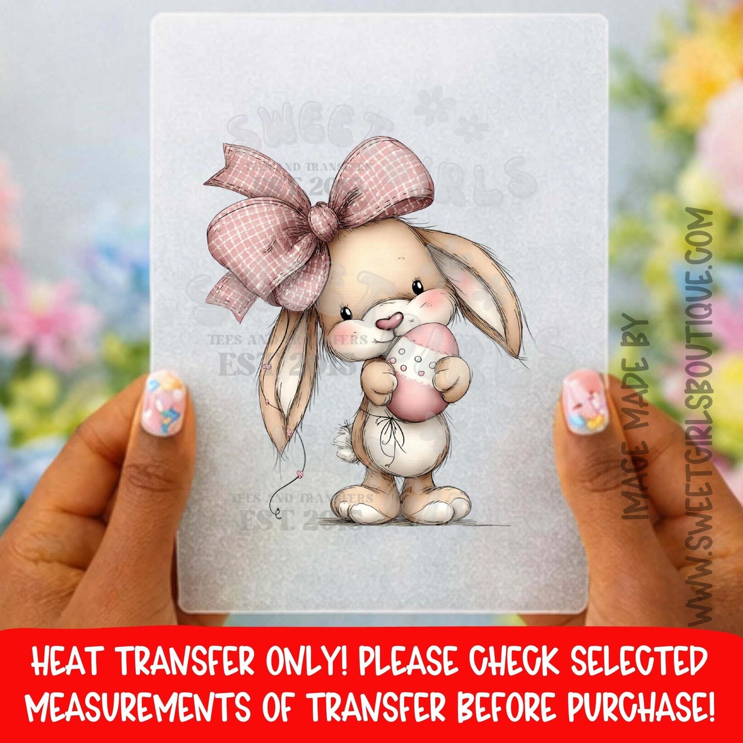 EASTER BUNNY GIRL PINK BOW EGG HEAT TRANSFER NOT A SHIRT DTF PRINT