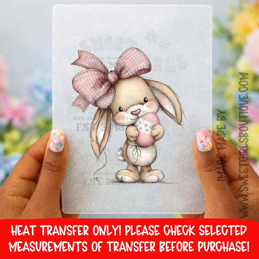 EASTER BUNNY GIRL PINK BOW EGG HEAT TRANSFER NOT A SHIRT DTF PRINT