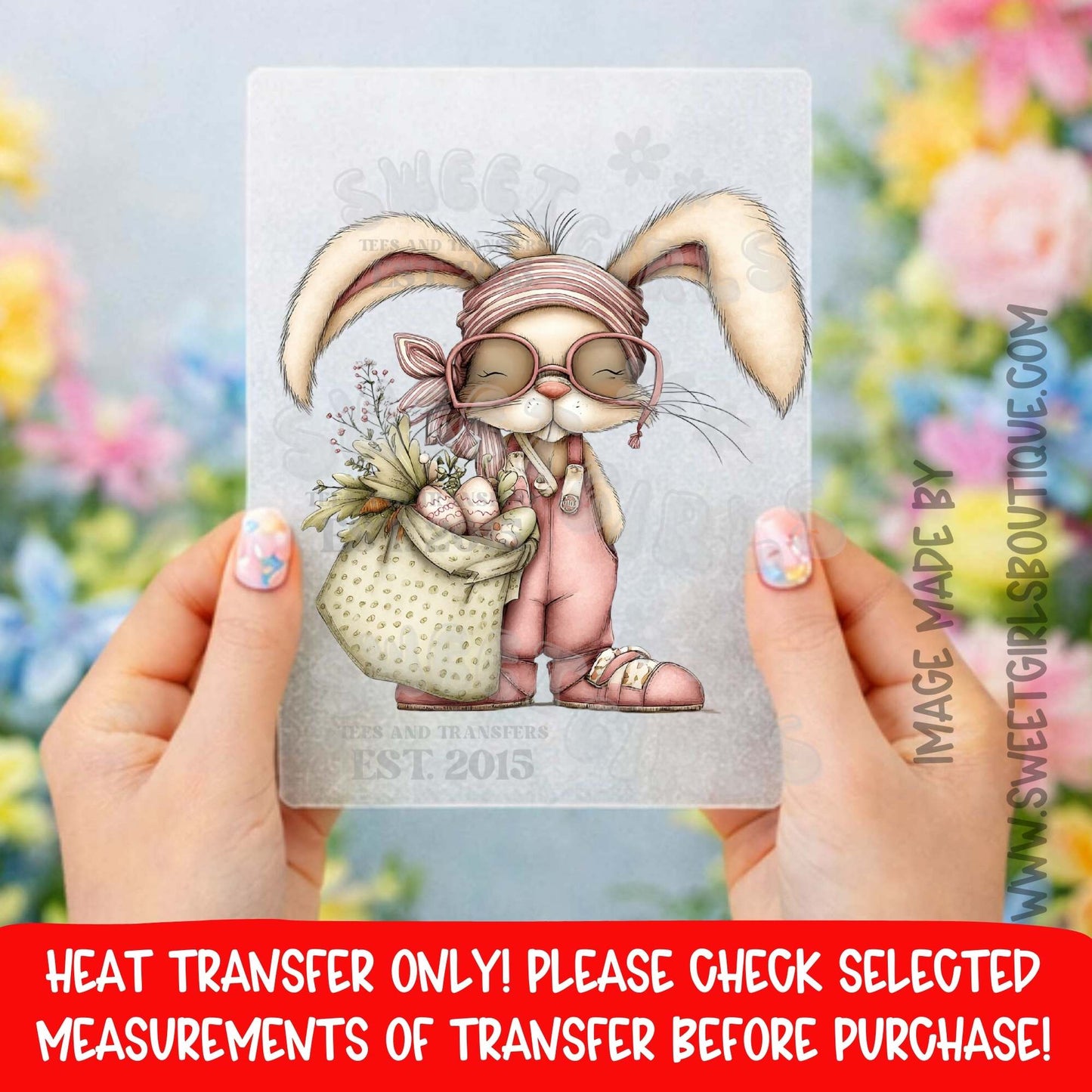 VINTAGE EASTER BUNNY WITH BAG HEAT TRANSFER NOT A SHIRT DTF PRINT