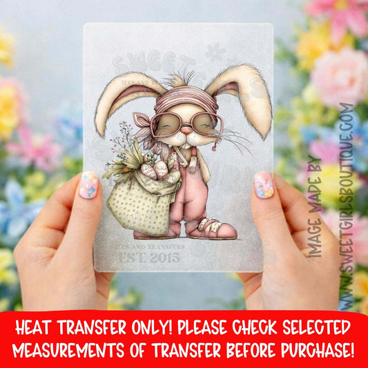 VINTAGE EASTER BUNNY WITH BAG HEAT TRANSFER NOT A SHIRT DTF PRINT