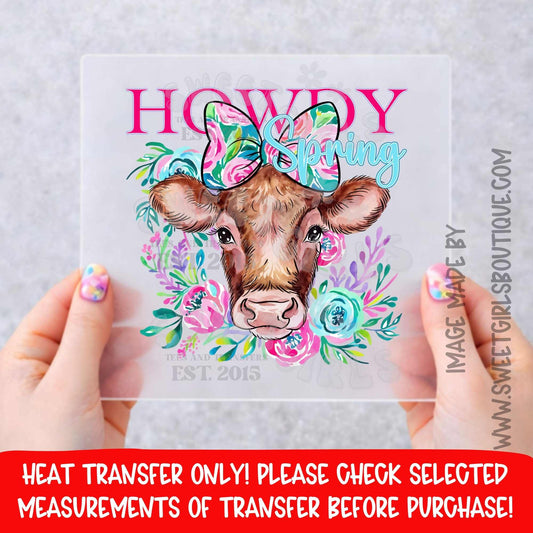 Howdy Spring Cow With Bow HOWDY SPRING COW WITH BOW Howdy Spring Cow With Bow HEAT TRANSFER DTF HEAT TRANSFER NOT A SHIRT HOWDY SPRING COW WITH BOW HEAT TRANSFER