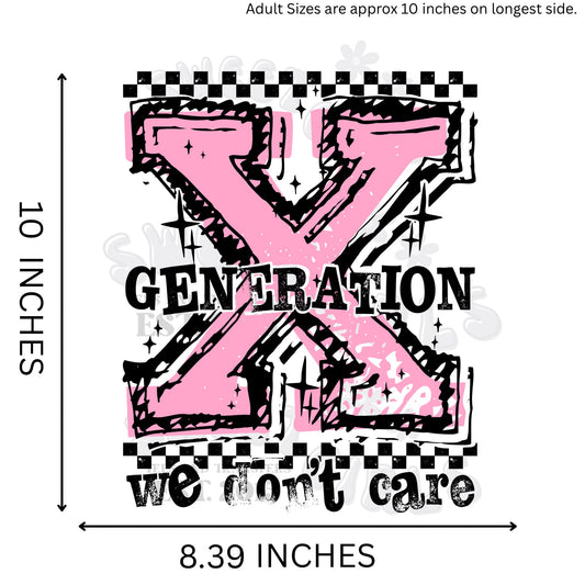 Generation X We Don’t Care DTF Transfer – Pink Retro Grunge HEAT TRANSFER, Ready to Press Direct to Film Iron-On for Shirts, 90s Nostalgia Apparel