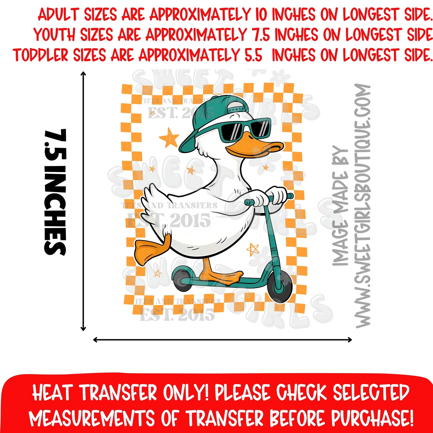 COOL DUCK SCOOTER BOY VERSION FUNNY DUCK DTF HEAT TRANSFER NOT A SHIRT HEAT TRANSFER READY TO PRESS DTF PRINT