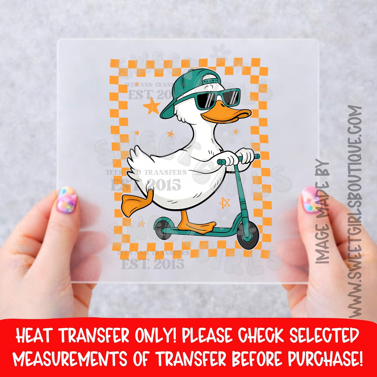 COOL DUCK SCOOTER BOY VERSION FUNNY DUCK DTF HEAT TRANSFER NOT A SHIRT HEAT TRANSFER READY TO PRESS DTF PRINT