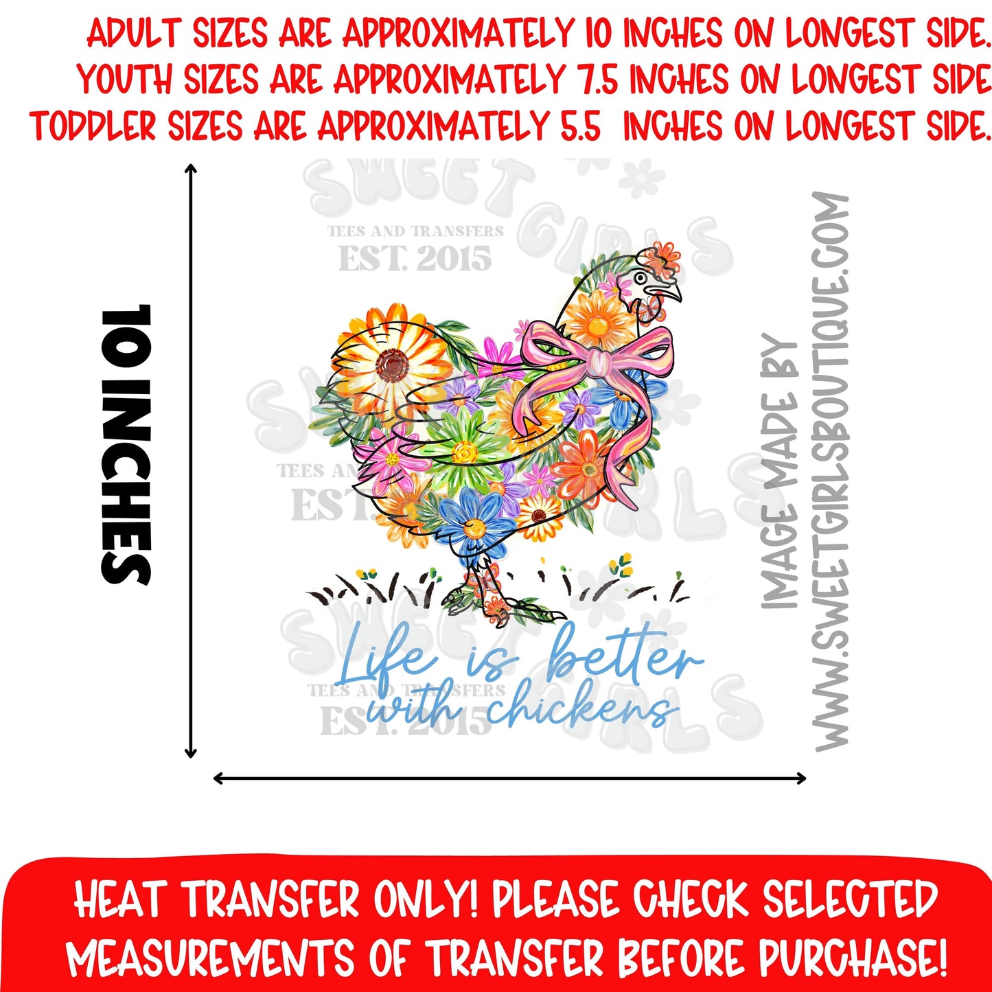 LIFE IS BETTER WITH CHICKENS FLORAL CHICKEN FARM DTF HEAT TRANSFER NOT A SHIRT HEAT TRANSFER READY TO PRESS DTF PRINT