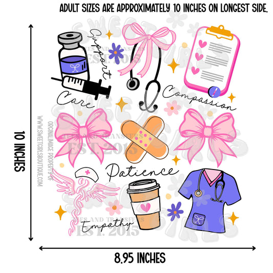 Nurse Life Care Empathy Coffee Bow Scrubs – DTF Heat Transfer