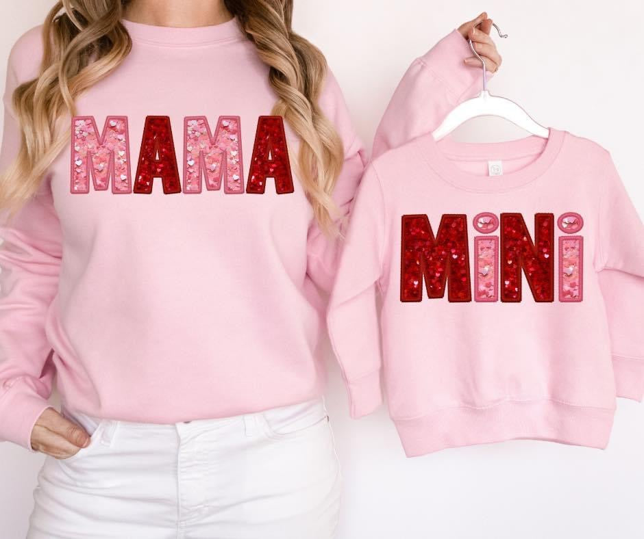 Pink and Red Faux Glitter Mama Mini Tees & DTFs