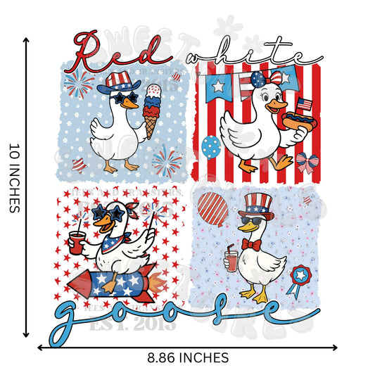 Red White Goose DTF Transfer – Patriotic Duck Square Print – Funny 4th of July Heat Transfer Sticker