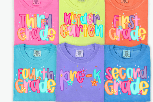 DTF Transfer – Ready to Press Teacher Heat Transfers for Back to School – Pre-K to Fourth Grade Colorful Iron-On for T-Shirts, Totes, and More – Direct to Film Transfer