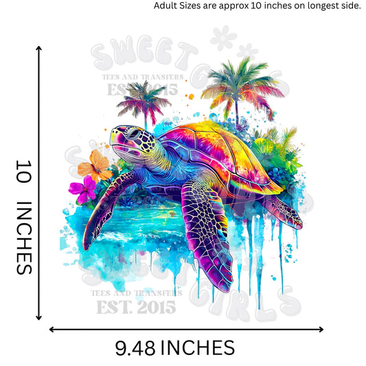 Tropical Sea Turtle DTF Transfer – Vibrant Watercolor Ocean Turtle Iron-On – Ready to Press Heat Transfer for Summer Shirts, Totes, and Decor
