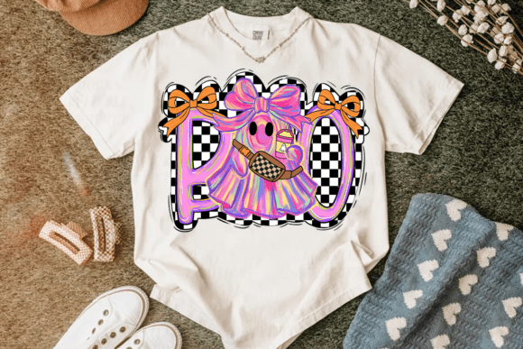 Pink Boo Ghost Checkered Bow DTF Heat Transfer – Cute Halloween Shirt Iron On