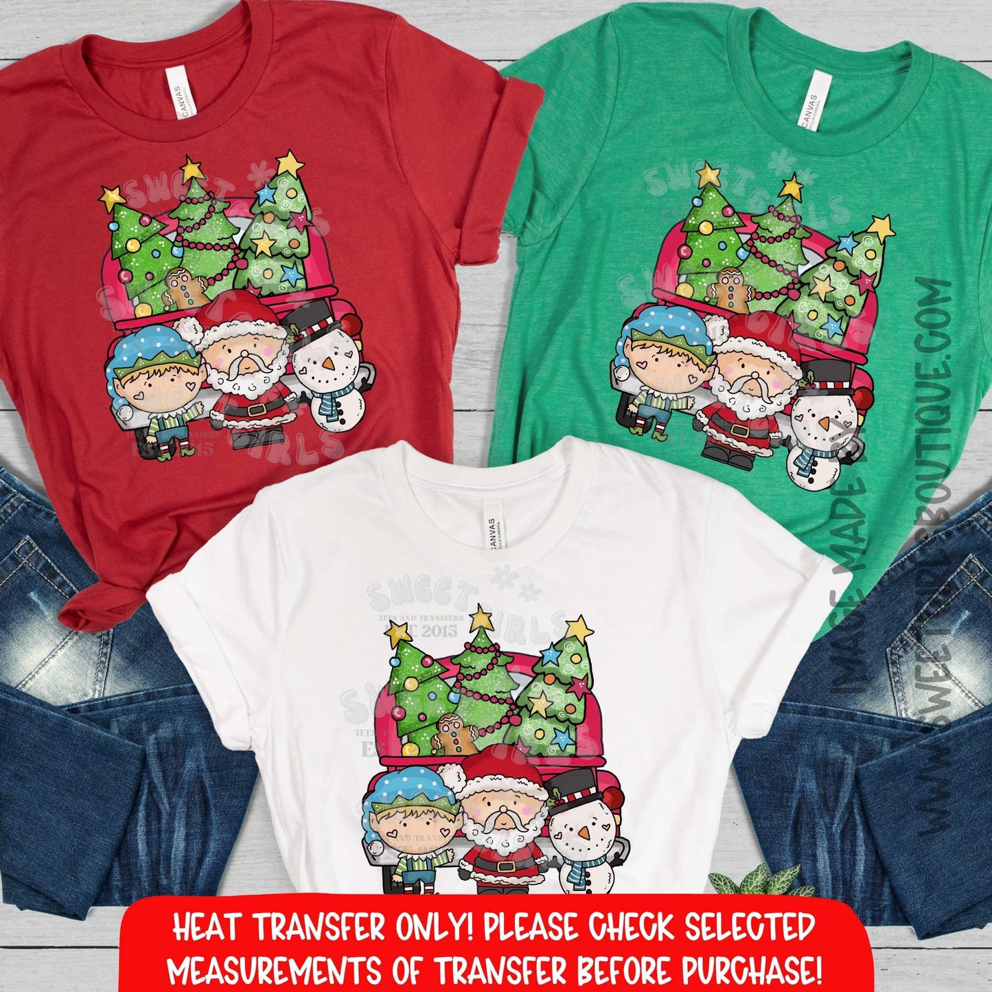 Christmas Tree Truck Santa Snowman Elf Gingerbread DTF Heat Transfer – Holiday Shirt Iron-On