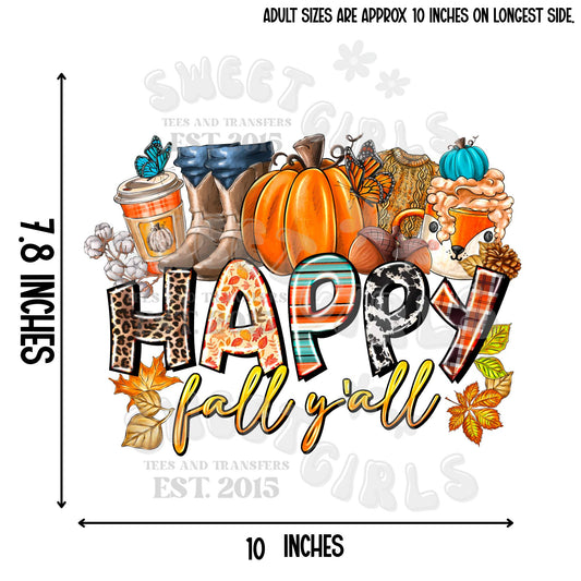 Happy Fall Y’all HEAT TRANSFER – Ready to Press Autumn Pumpkin Boots Coffee Cowboy Western Iron-On – Colorful Fall Season Transfer for DIY Shirts, Totes & Sweatshirts – Rustic Country Theme Washable Durable Print
