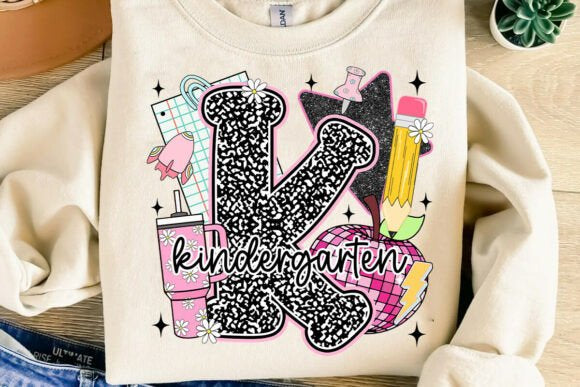 Y2K Girls Back to School Heat Transfer – Preschool to 5th Grade Glitter Notebook Cupcake Pencil DTF Print