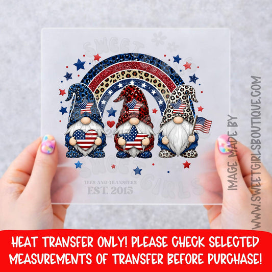 Patriotic Gnome Trio Heat Transfer, Fourth Of July DTF Transfer, American Flag Gnome Shirt Decal, Red White Blue Leopard Stars Graphic, Summer USA Transfer, Not A Shirt