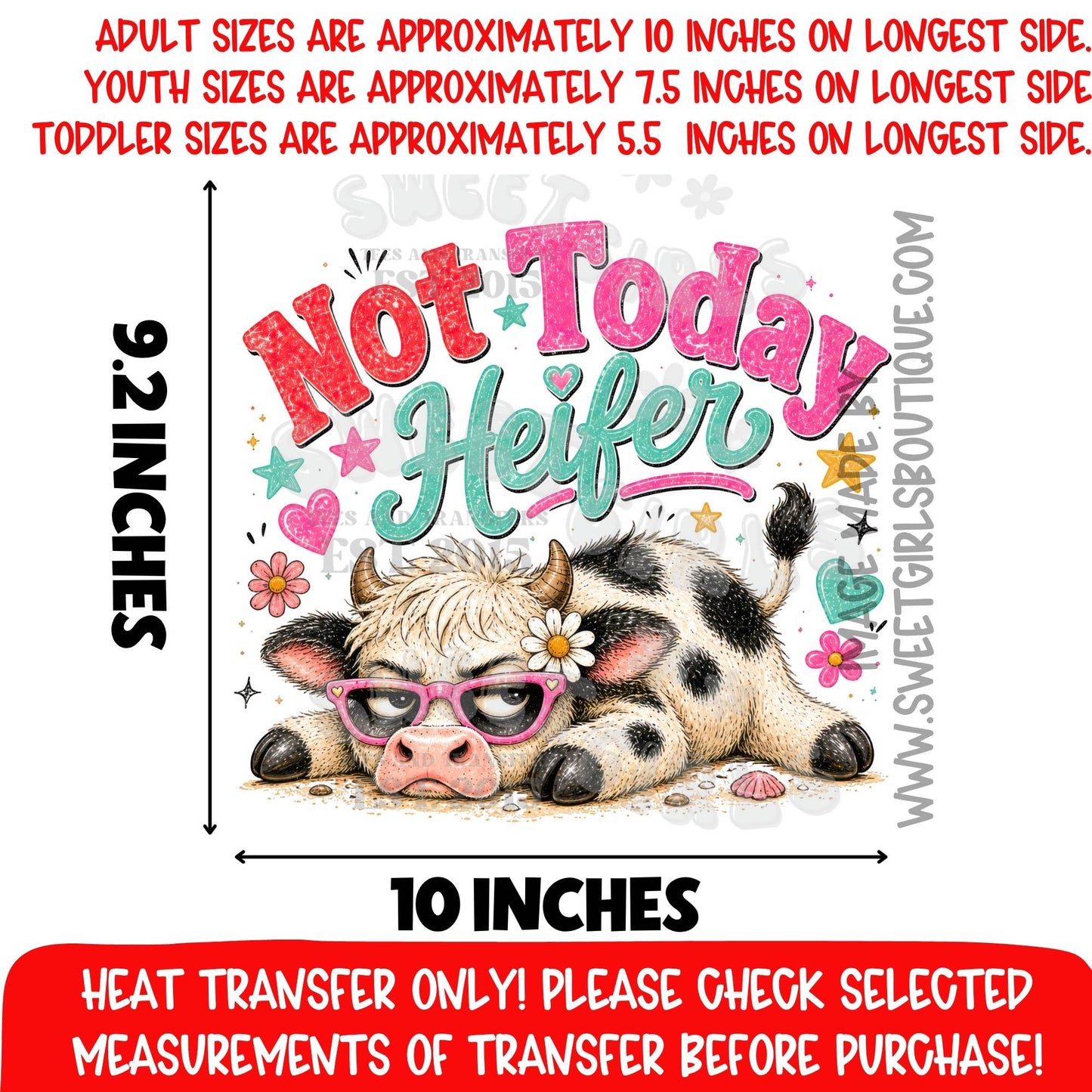 Not Today Heifer Cow Heat Transfer, Funny Highland Cow DTF Transfer, Sarcastic Farm Shirt Decal, Cute Cow With Glasses Graphic, Western Cowgirl Farmhouse Transfer, Not A Shirt