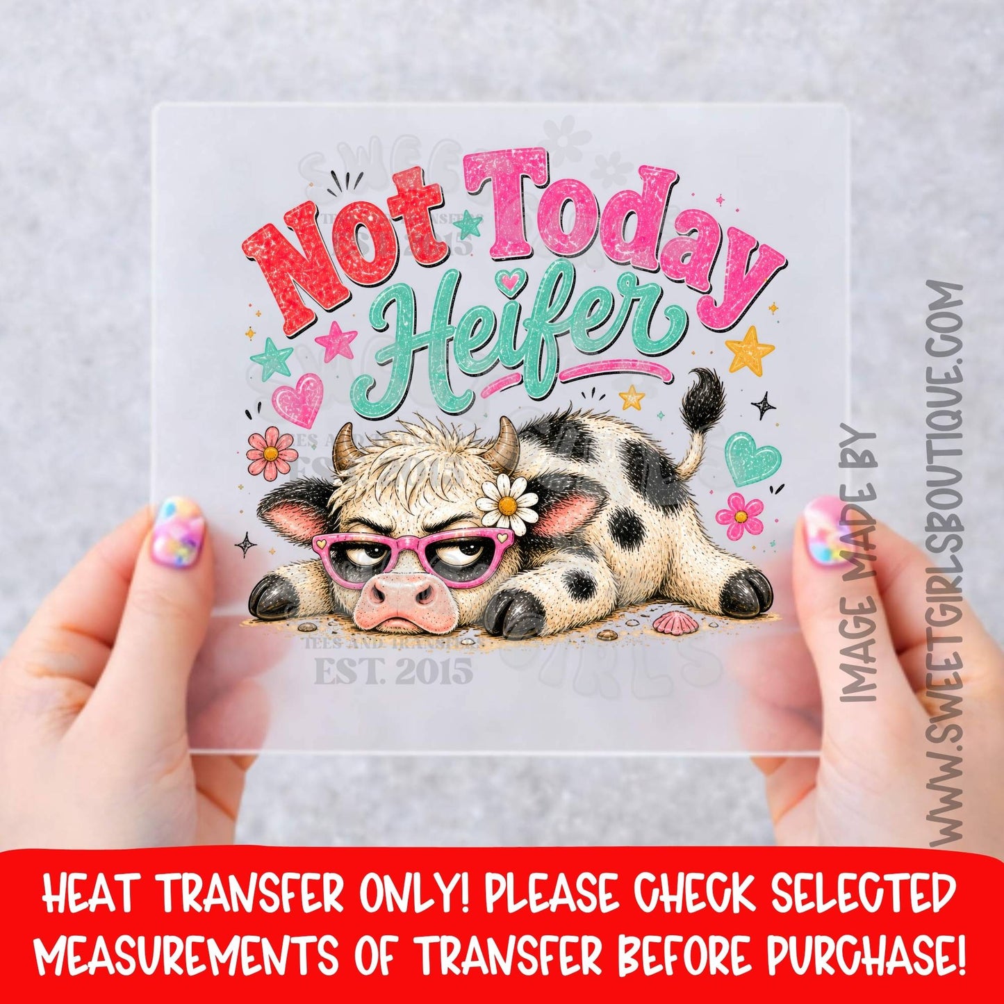 Not Today Heifer Cow Heat Transfer, Funny Highland Cow DTF Transfer, Sarcastic Farm Shirt Decal, Cute Cow With Glasses Graphic, Western Cowgirl Farmhouse Transfer, Not A Shirt