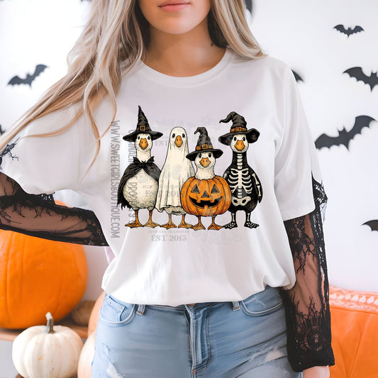 Spooky Goose Halloween DTF Heat Transfer – Witch Ghost Skeleton Pumpkin Duck Shirt – Funny Fall Farm Animal Printable