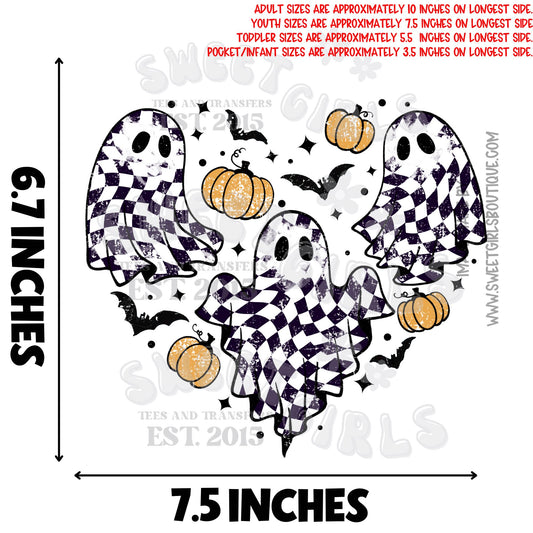 Checkerboard Ghost Trio Halloween DTF Heat Transfer – Cute Retro Spooky Print