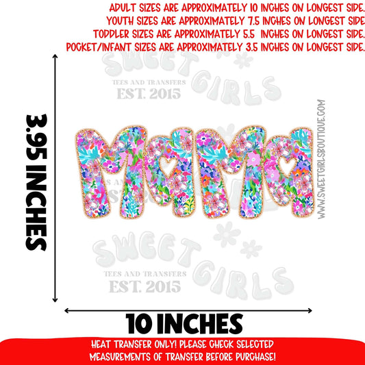 Colorful Floral Mama Heart Letters DTF Heat Transfer Ready to Press Iron On
