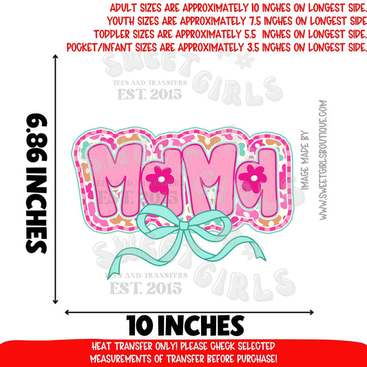 Pink Mama Bow Leopard Print DTF Heat Transfer Ready to Press Iron On Cold Peel