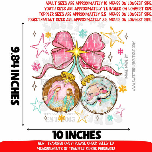 Nativity Ornament Christmas Heat Transfer | Religious DTF Print | Holy Family Manger Scene | Faith Based Holiday Iron On | Ready To Press Cold Peel Transfer | Christian Christmas Design