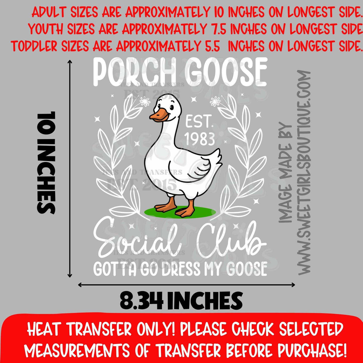 Porch Goose Social Club Heat Transfer DTF Funny Porch Goose Decor Graphic Not A Shirt Farmhouse Goose Outfit Porch Sign Style Iron On Transfer