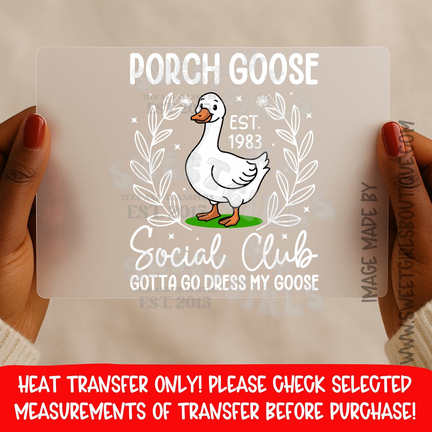 Porch Goose Social Club Heat Transfer DTF Funny Porch Goose Decor Graphic Not A Shirt Farmhouse Goose Outfit Porch Sign Style Iron On Transfer